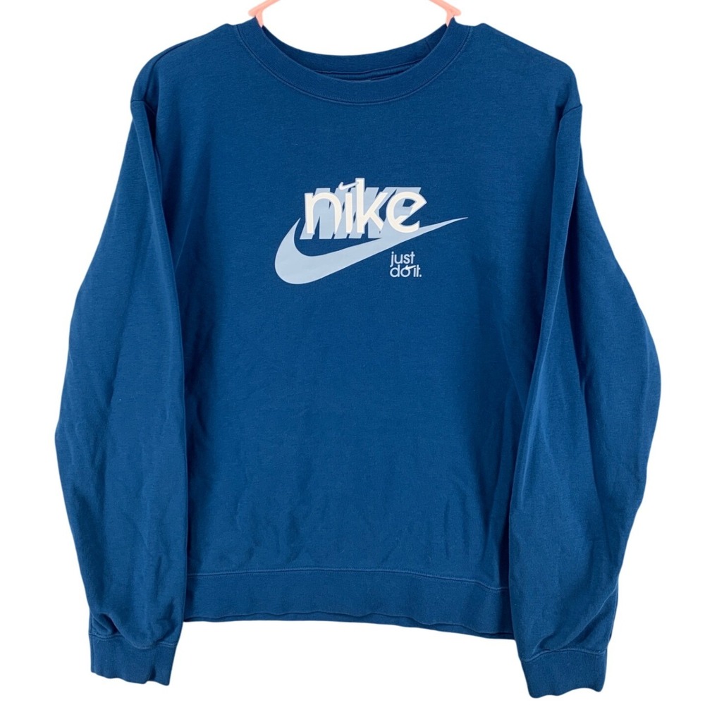 Nike Just Do It Blue Graphic Crewneck Sweatshirt Pullover Womens XL 3601